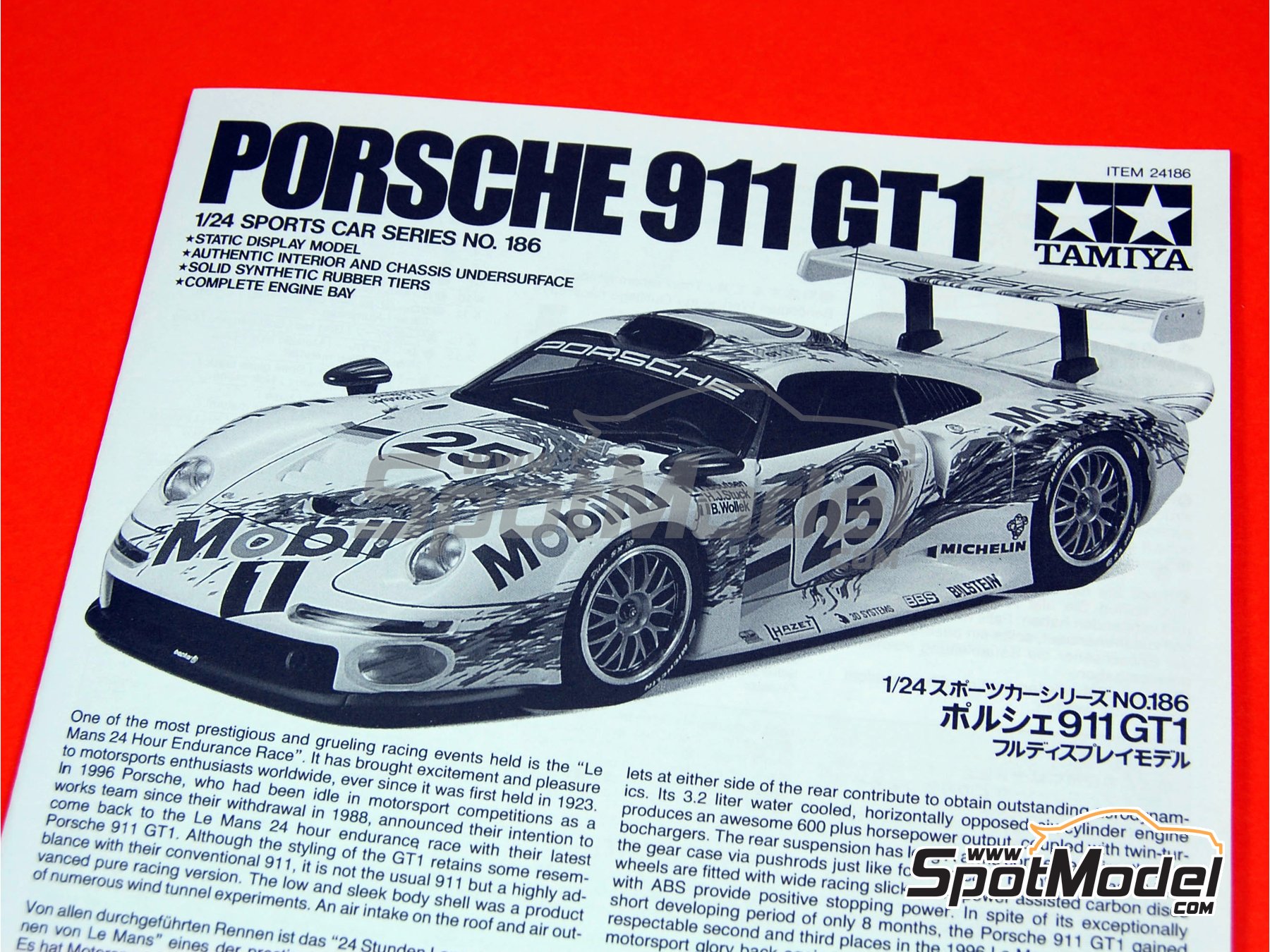 Tamiya 1/24 Sports Car Series No.186 Porsche 911 GT1 plastic model 24186 Good 
