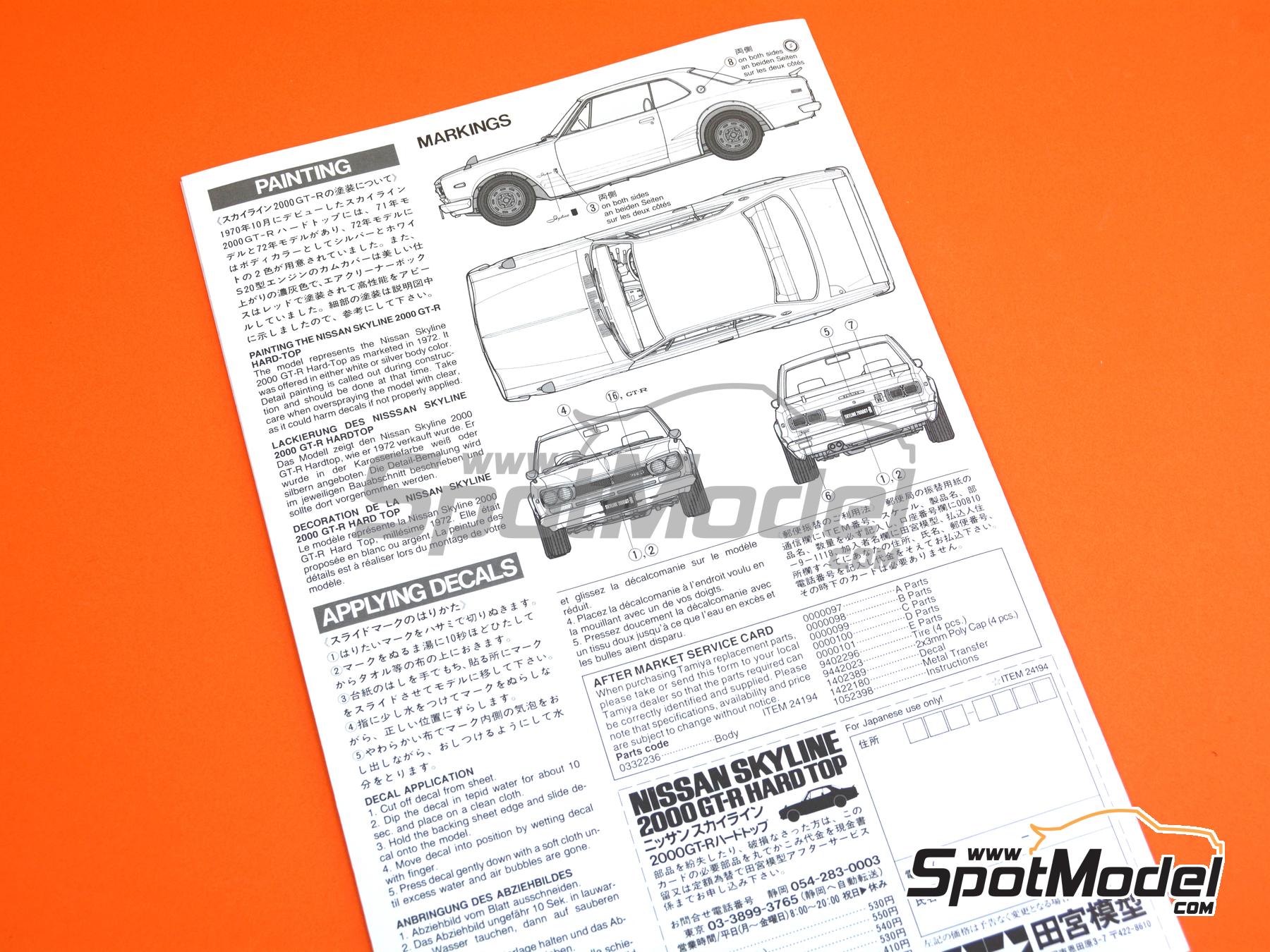 Tamiya 24194: Car scale model kit 1/24 scale - Nissan Skyline 2000