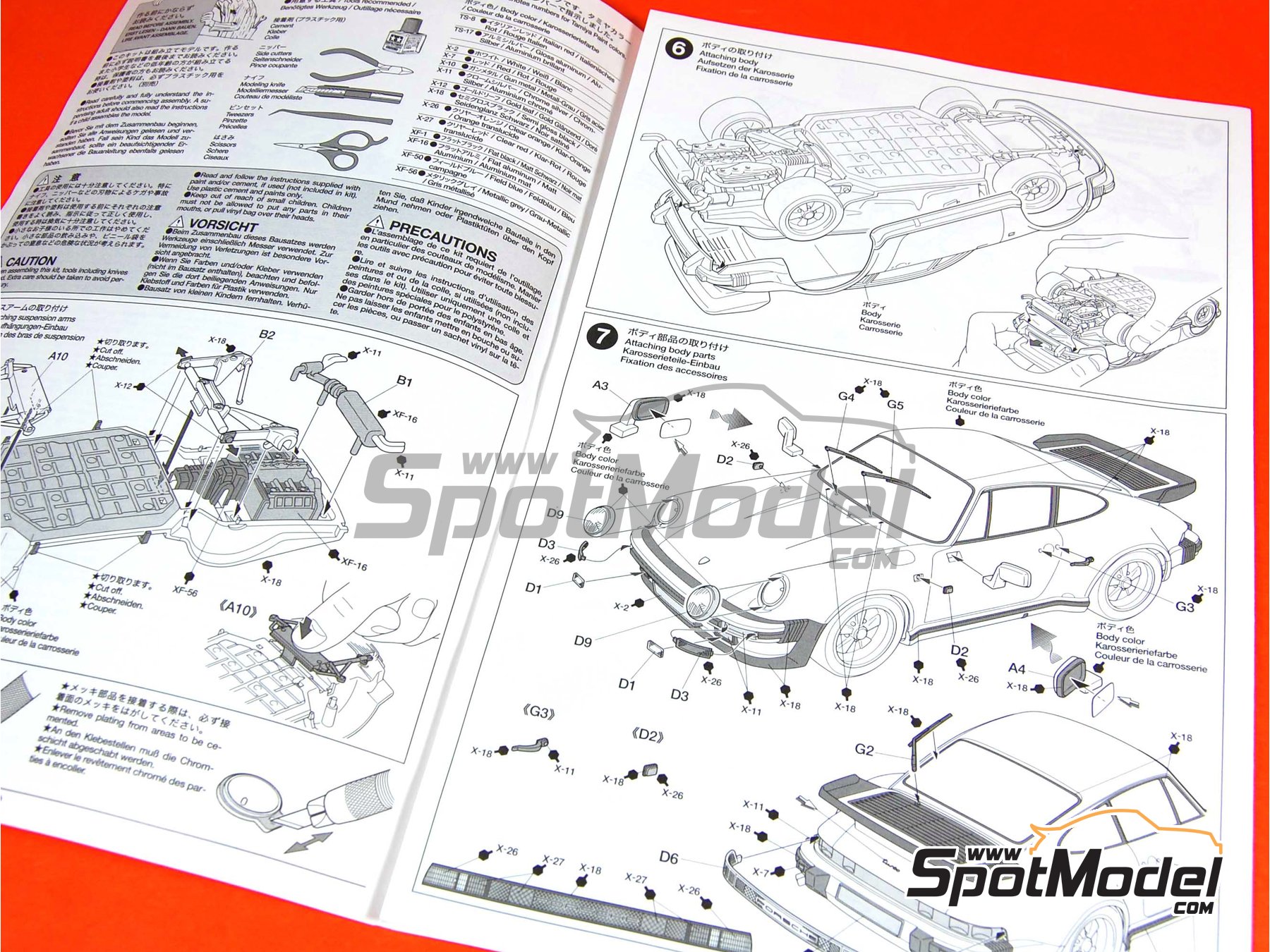 Image 6: Porsche 911 930 Turbo -  1988 | Car scale model kit in 1/24 scale manufactured by Tamiya (ref.&nbsp;TAM24279, also 4950344993352 and 24279)