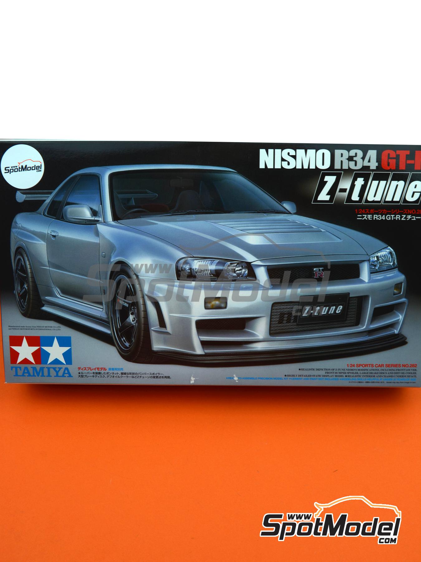 Nismo R34 GT-R Z-tune. Car scale model kit in 1/24 scale manufactured by  Tamiya (ref. TAM24282, also 4950344996513 and 24282)