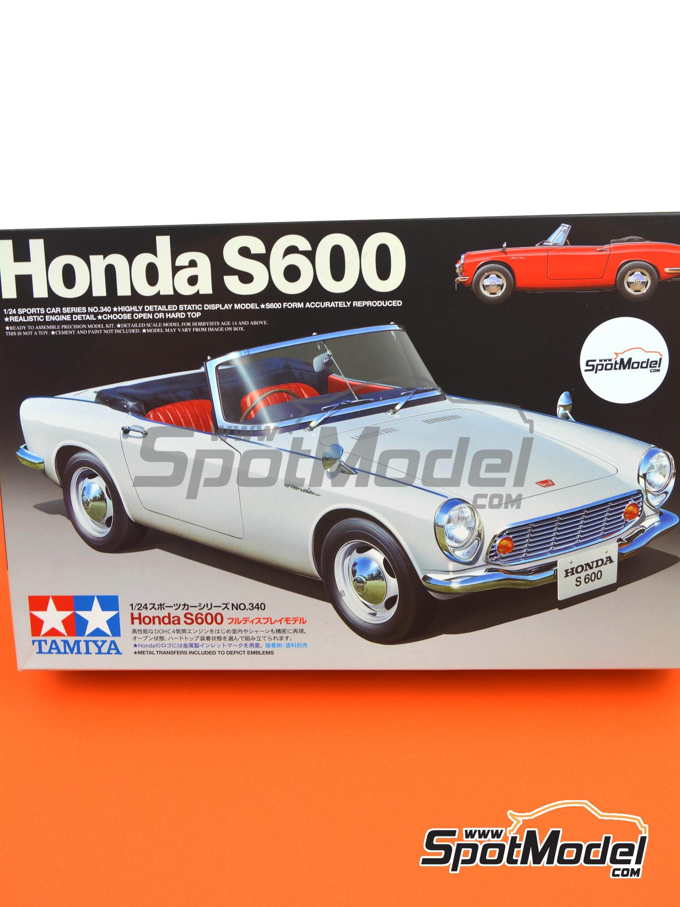 Honda S600. Car scale model kit in 1/24 scale manufactured by Tamiya (ref.  TAM24340, also 4950344243402 and 24340)