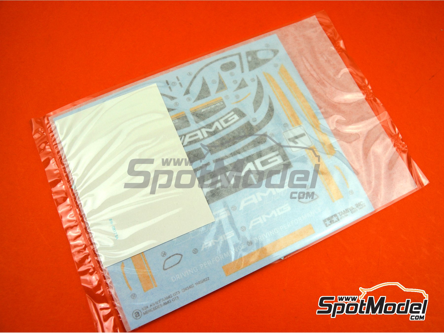 Image 1: Mercedes Benz AMG GT3: Spare decals, masks and mesh | Spare part in 1/24 scale manufactured by Tamiya (ref. TAM24345-DECAL, also 24345-DECAL)