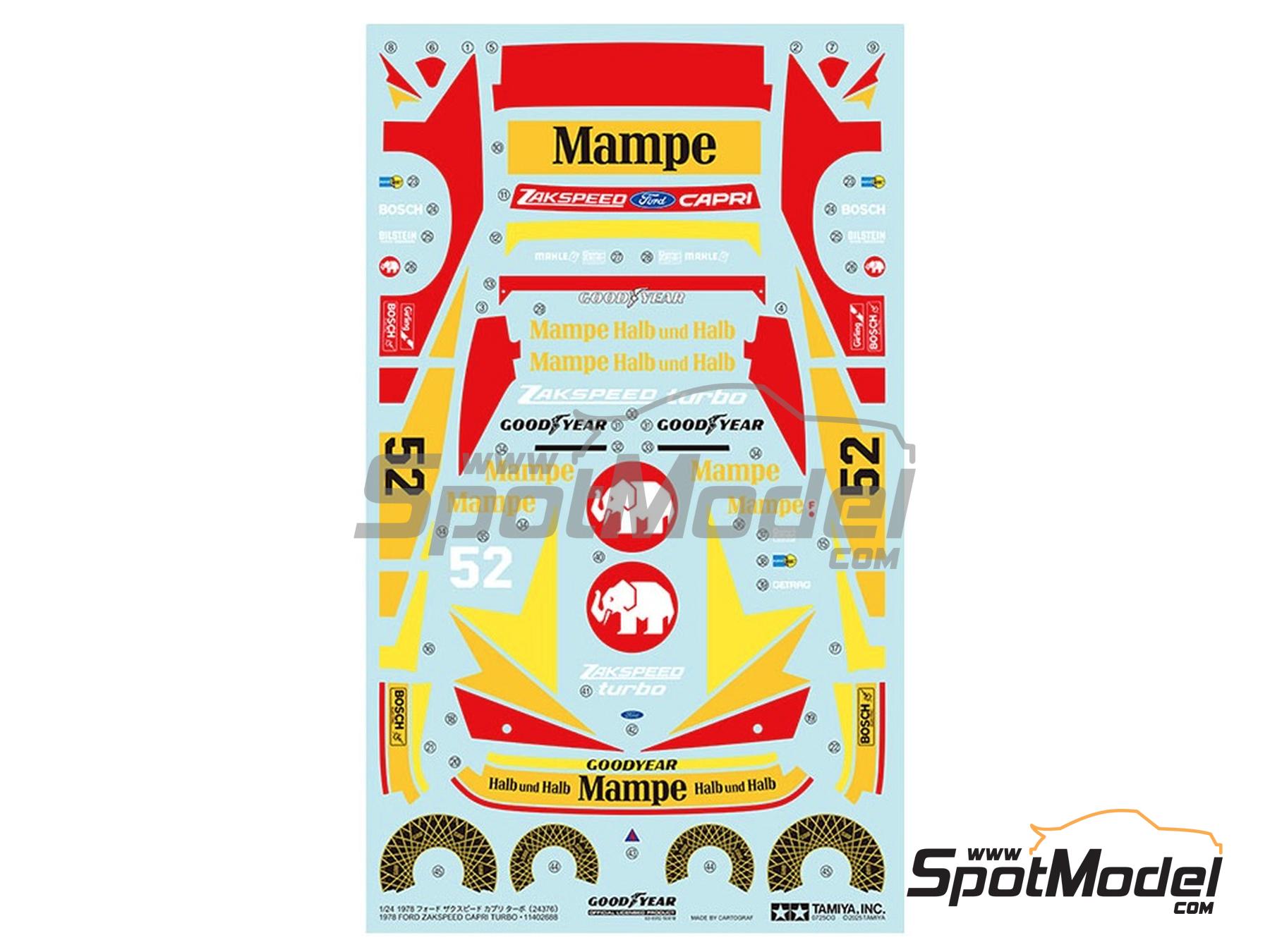 Image 6: Ford Zakspeed Capri Turbo Zakspeed Team sponsored by Mampe - Deutsche Rennsport Meisterschaft DRM 1978 | Car scale model kit in 1/24 scale manufactured by Tamiya (ref.&nbsp;TAM24376, also 4950344243761 and 24376)