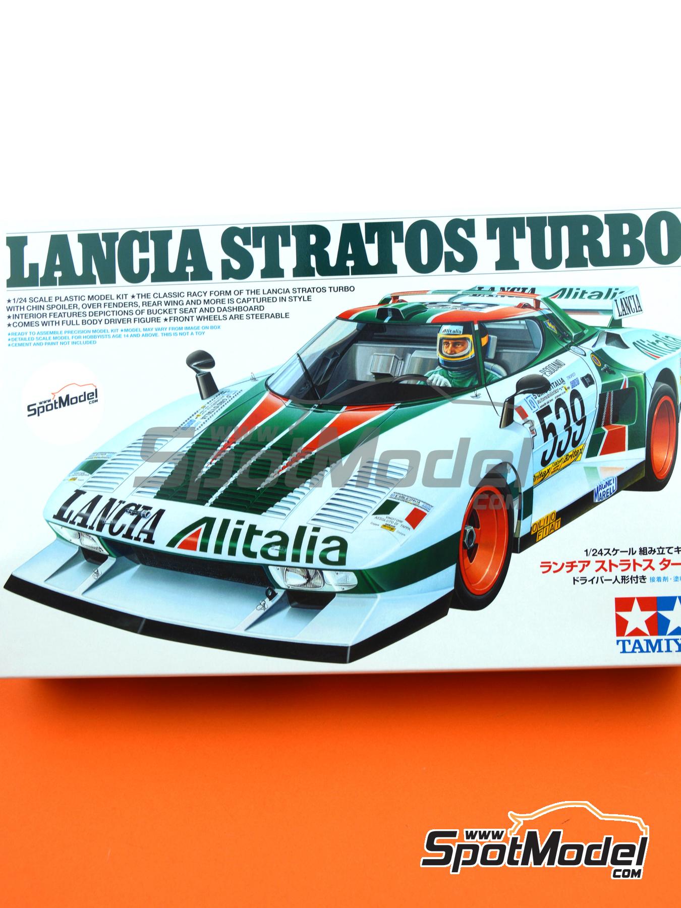 Lancia Stratos Turbo sponsored by Alitalia - Giro d'Italia Automobilistico  1977. Car scale model kit in 1/24 scale manufactured by Tamiya (ref. TAM252