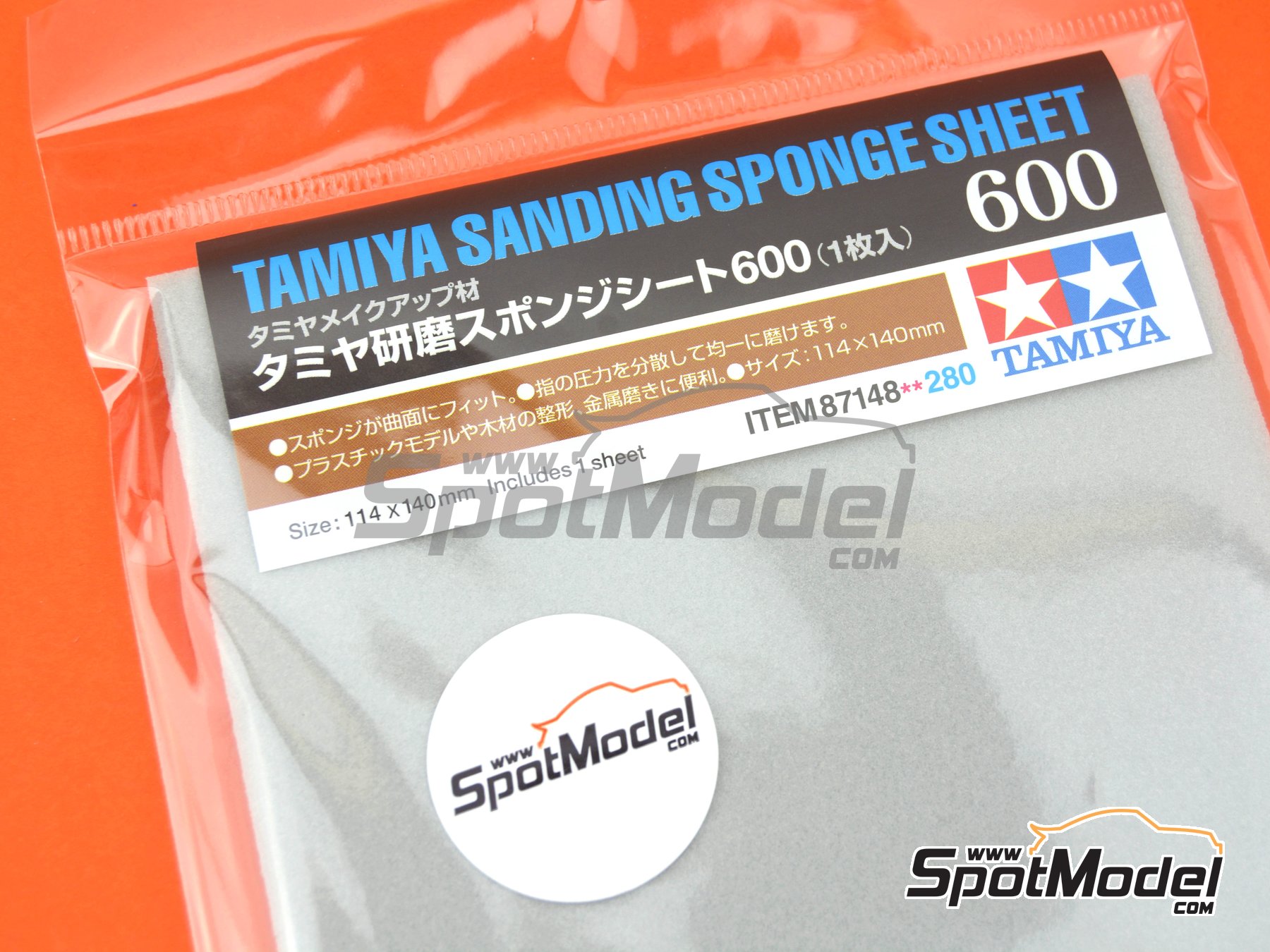 Image 2: Sanding sponge sheet 600 | Sandpaper manufactured by Tamiya (ref.&nbsp;TAM87148, also 4950344871483 and 87148)
