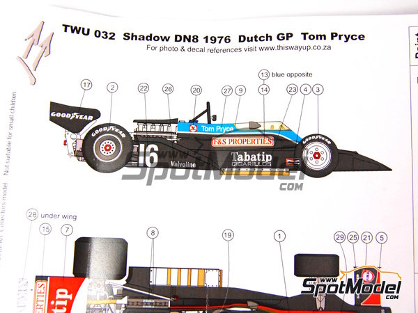 Image 6: Shadow DN8A Equipo Tabatip Shadow Racing patrocinado por F&S Properties - Gran Premio de Formula 1 de Holanda 1976 | Maqueta de coche en escala&nbsp;1/43 fabricado por This Way Up (ref.&nbsp;TWU032, tambien TWU 032)