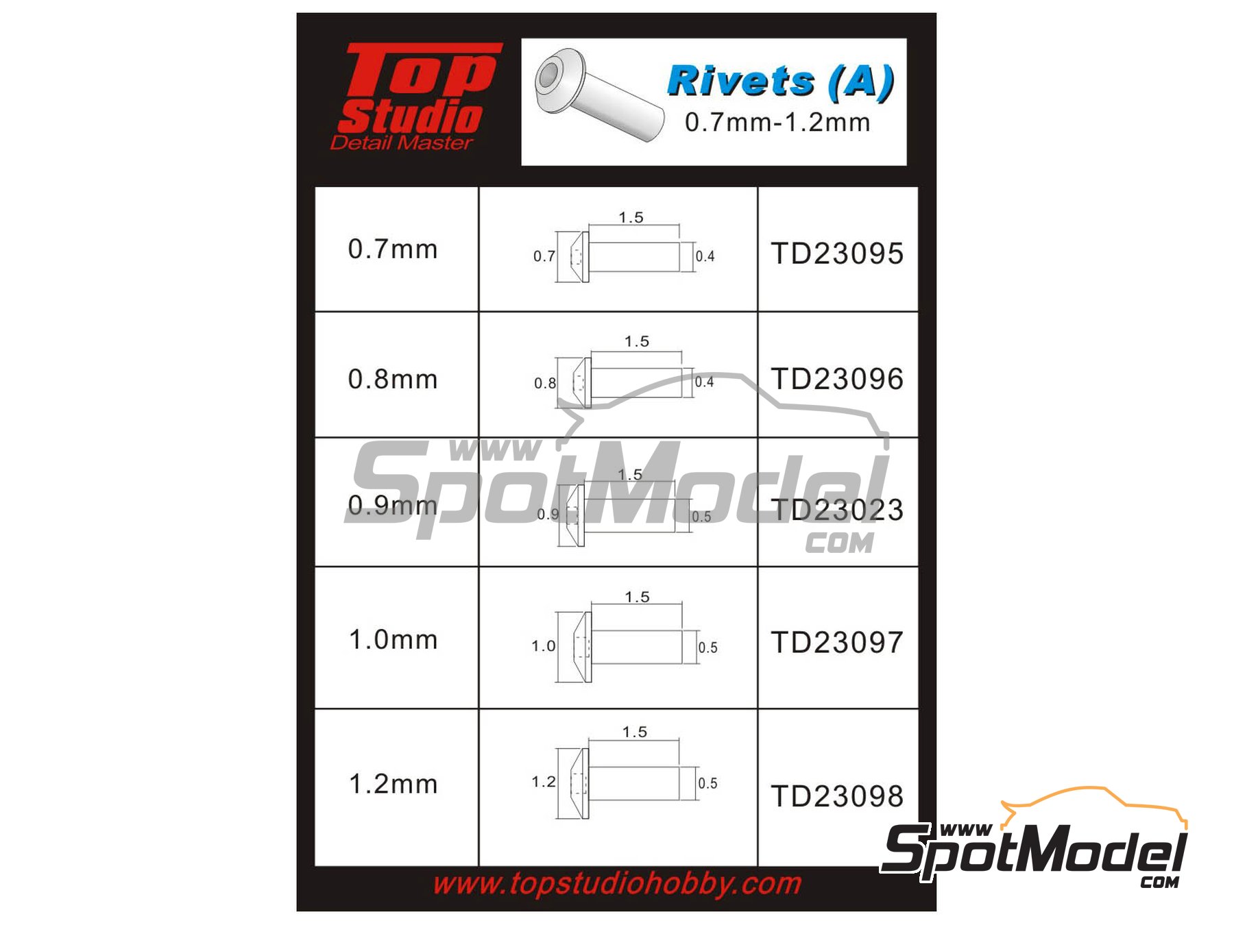 Image 1: Remaches de 1.2mm | Remaches fabricado por Top Studio (ref. TD23098)