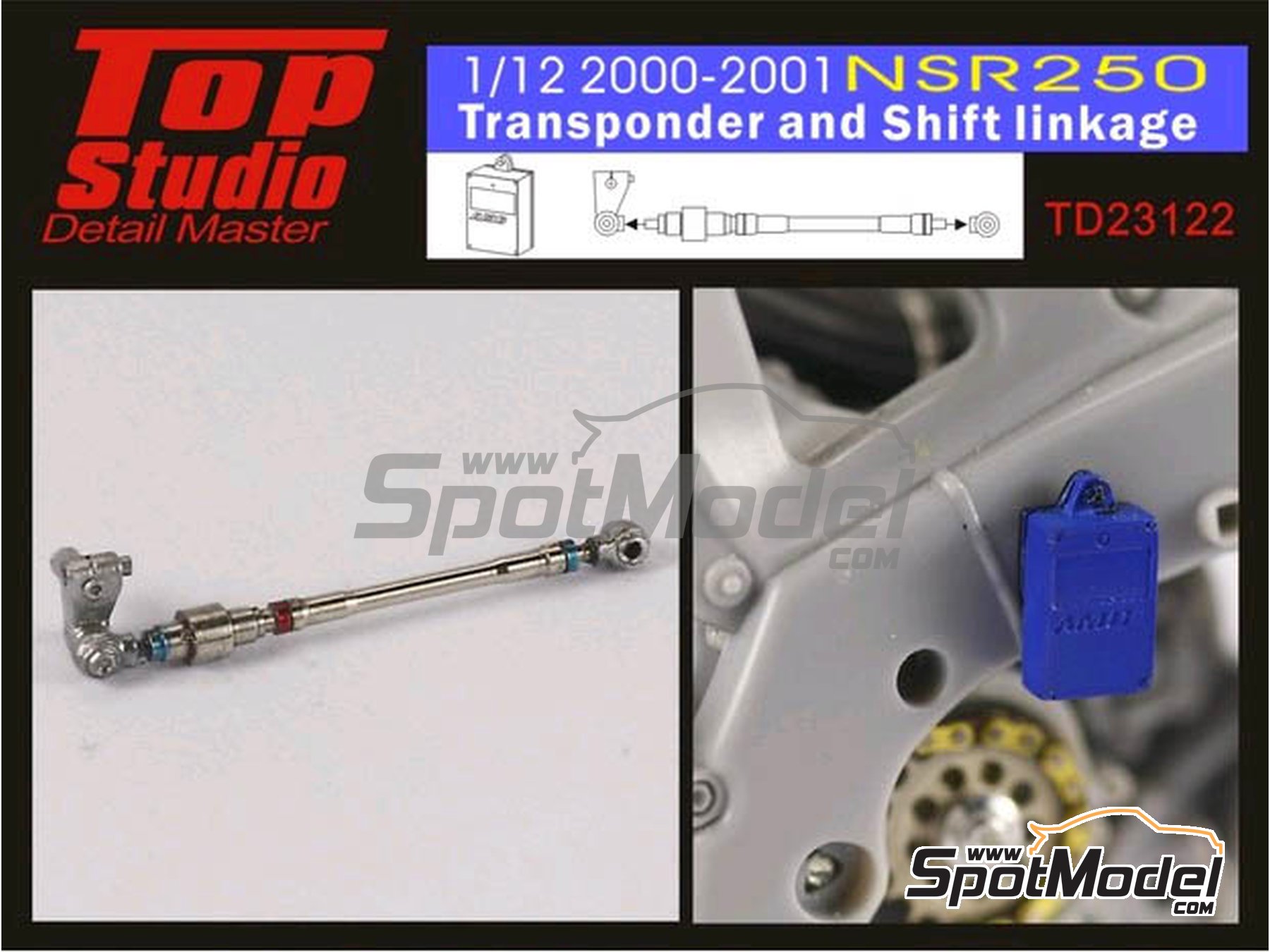 Image 1: Honda NSR250 - Transponder and shift linkage - Transponder y varilla del cambio -  2000 y 2001 | Set de mejora y detallado en escala&nbsp;1/12 fabricado por Top Studio (ref.&nbsp;TD23122)
