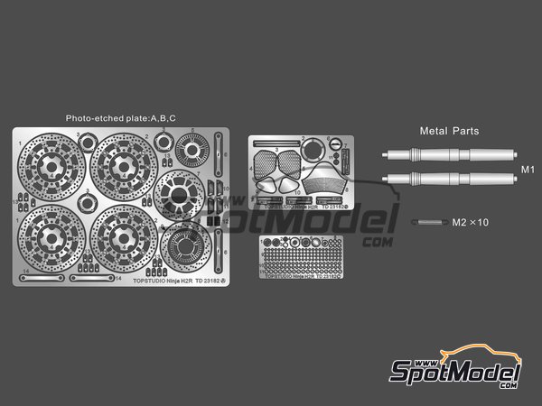 Image 3: Kawasaki Ninja H2R | Set de mejora y detallado en escala 1/12 fabricado por Top Studio (ref. TD23182)