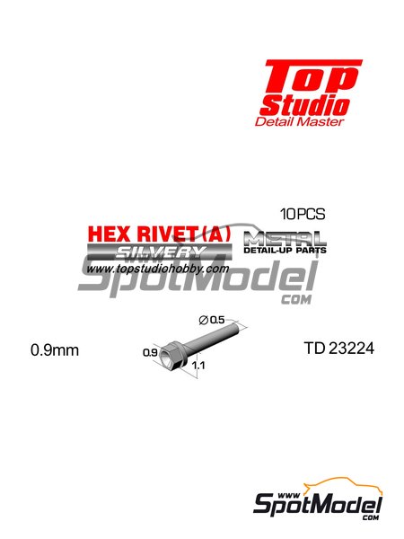 Top Studio: Nuts - Hex rivet 0.9 mm - 10 units (ref. TD23224) | SpotModel