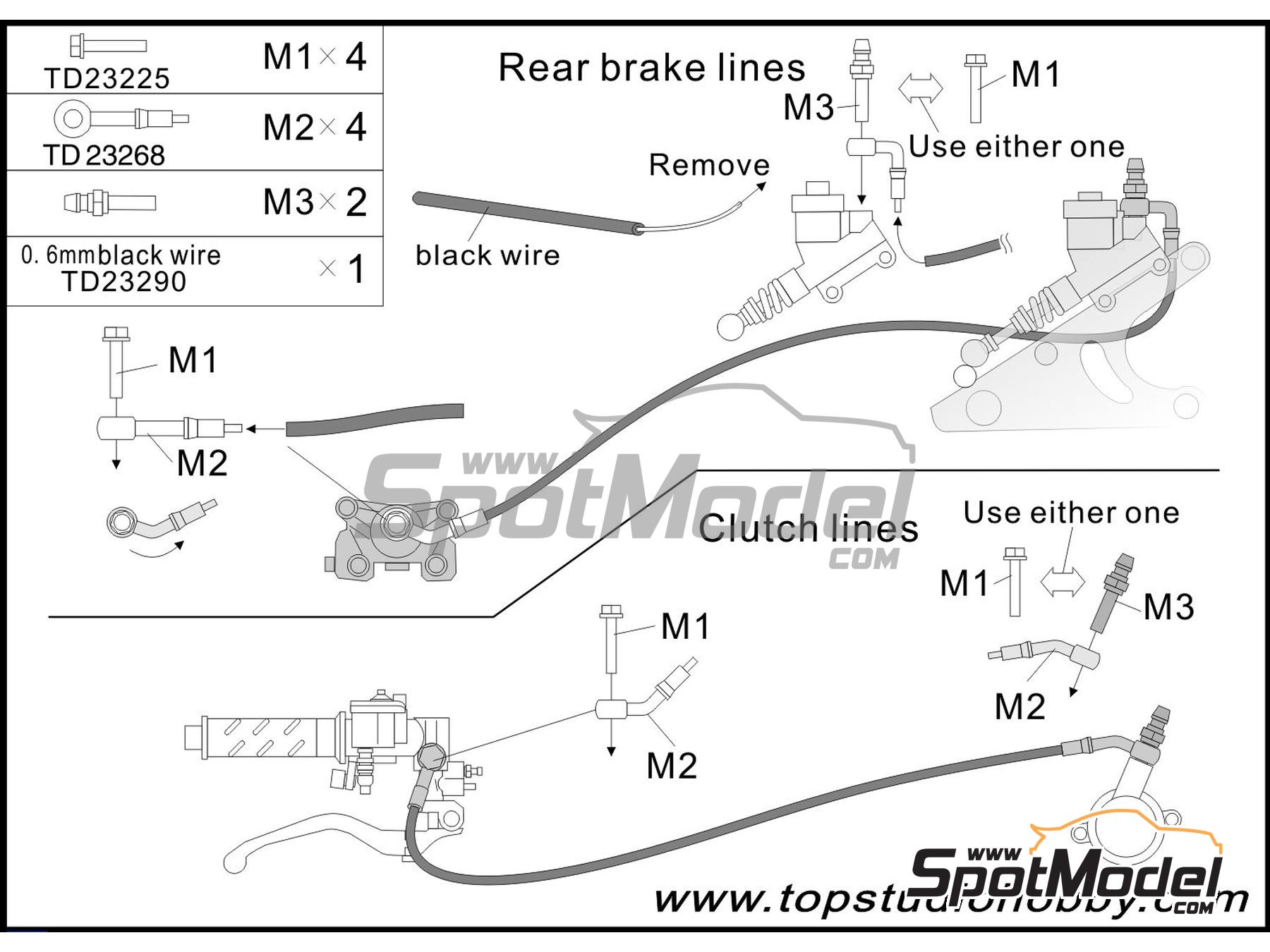 Image 4: Línea de freno trasero y línea de embrague de MotoGP | Detalle en escala 1/12 fabricado por Top Studio (ref. TD23303)