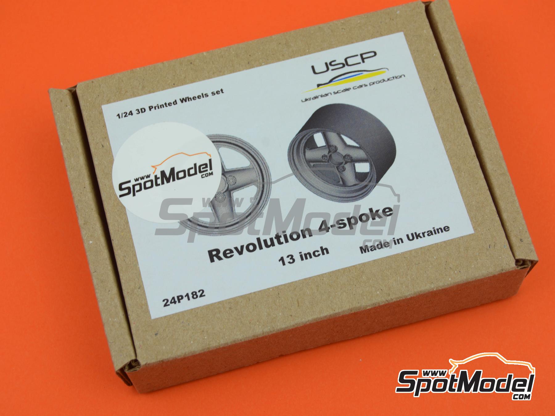Image 9: Revolution 4 spokes 13 inches | Rims and tyres set in 1/24 scale manufactured by USCP (ref. 24P182)