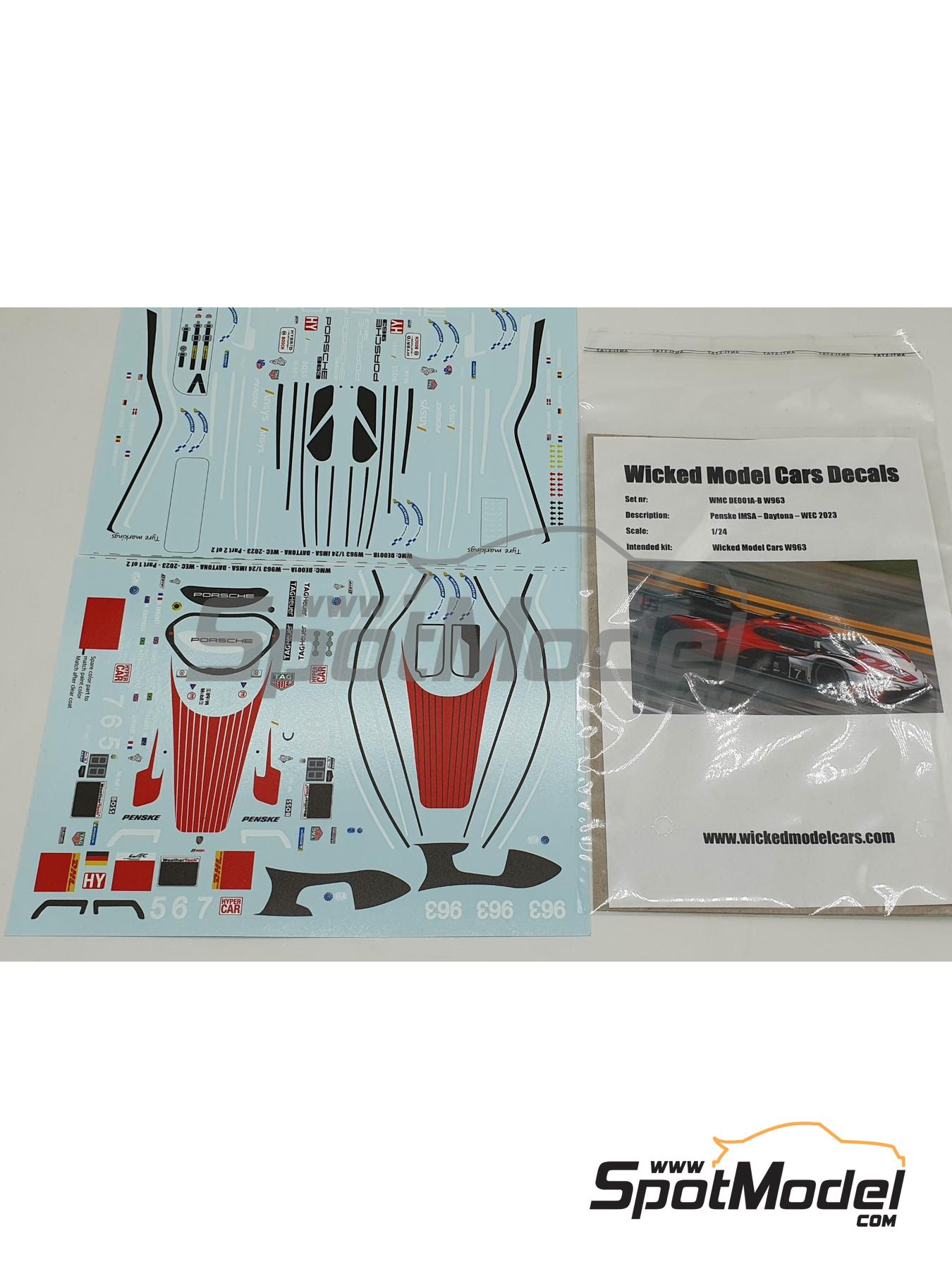 Wicked Model Cars WMC-DE001: Marking livery 1/24 scale Porsche 963 LMDh  Penske Motorsport Team sponsored by Tag Heuer #5, 6, Dane Cameron (US)  Michael Christensen (DK)