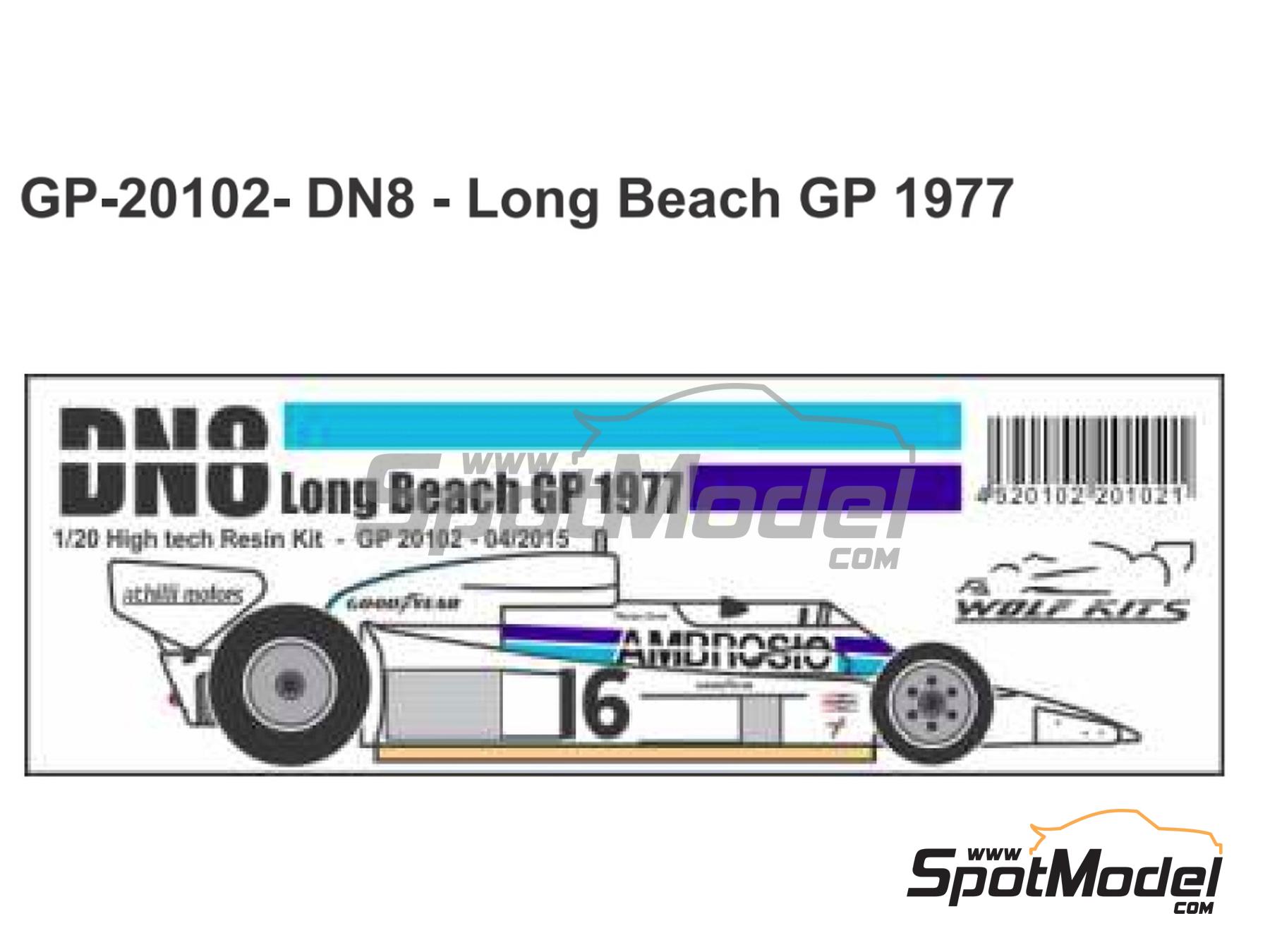 Image 1: Shadow Ford DN8 sponsored by Ambrosio - USA West Long Beach Formula 1 Grand Prix 1977 | Car scale model kit in 1/20 scale manufactured by Wolf Kits (ref.&nbsp;GP20102, also 4520102201021)