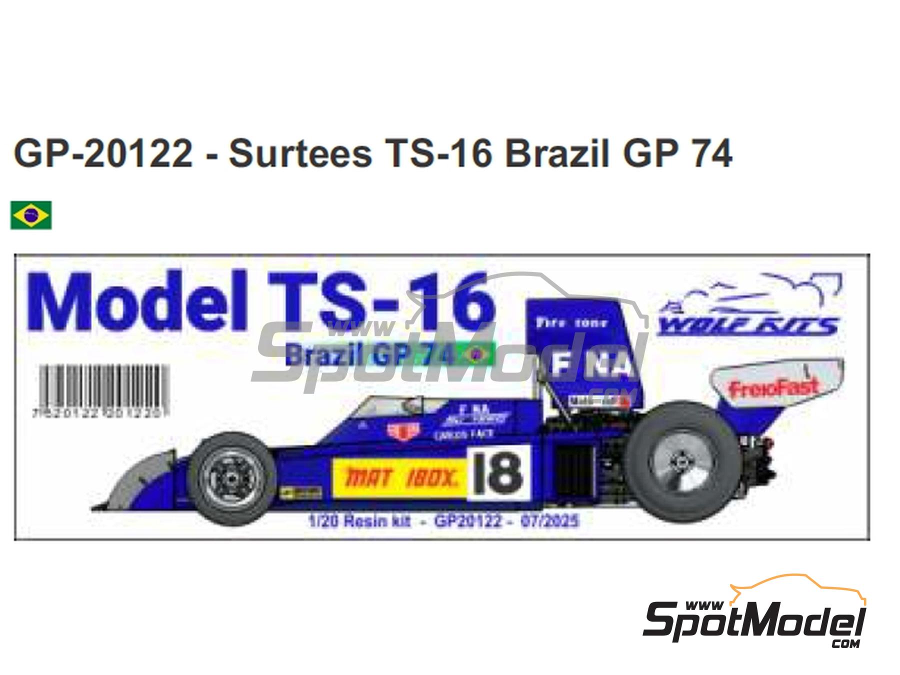 Image 2: Surtees Ford TS-16 patrocinado por Fina, Matchbox - Gran Premio de F&oacute;rmula 1 de Brasil 1974 | Maqueta de coche en escala&nbsp;1/20 fabricado por Wolf Kits (ref.&nbsp;GP20122, tambien 7520122201220)