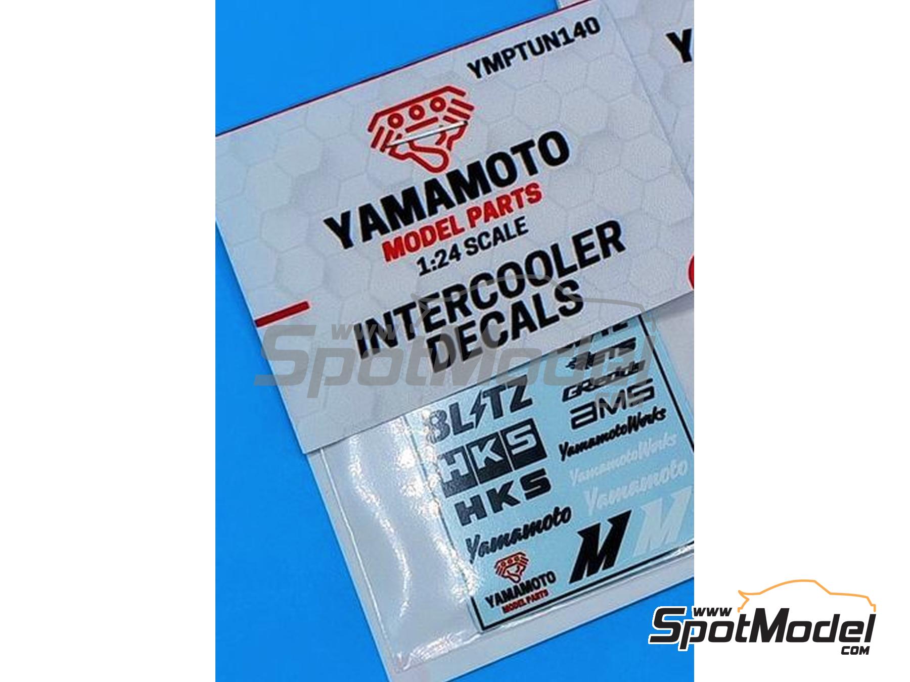 Image 1: Intercooler logos: HKS, GReddy, ETS, AMS, BLITZ, HKS, AMS, Yamamoto,... | Logotypes in 1/24 scale manufactured by Yamamoto Model Parts (ref.&nbsp;YMPTUN140)