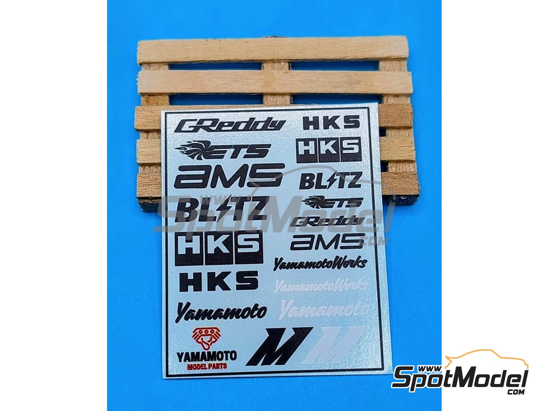 Image 2: Intercooler logos: HKS, GReddy, ETS, AMS, BLITZ, HKS, AMS, Yamamoto,... | Logotypes in 1/24 scale manufactured by Yamamoto Model Parts (ref.&nbsp;YMPTUN140)