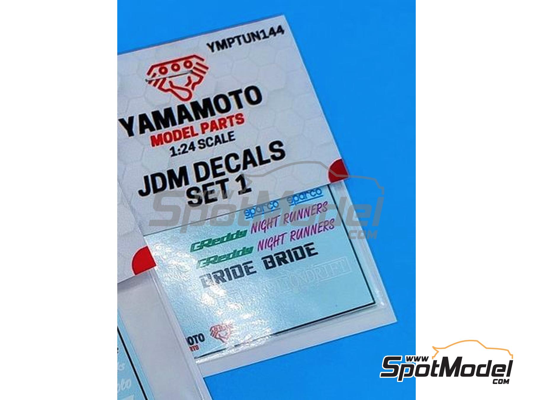 Image 2: JDM logos (Set 1): Greddy, Bride, Option Drift, Blitz, Wildwood, Sparco, Night Runners, Relax, Dori-Style, Good Vibes,... | Logotypes in 1/24 scale manufactured by Yamamoto Model Parts (ref.&nbsp;YMPTUN144)