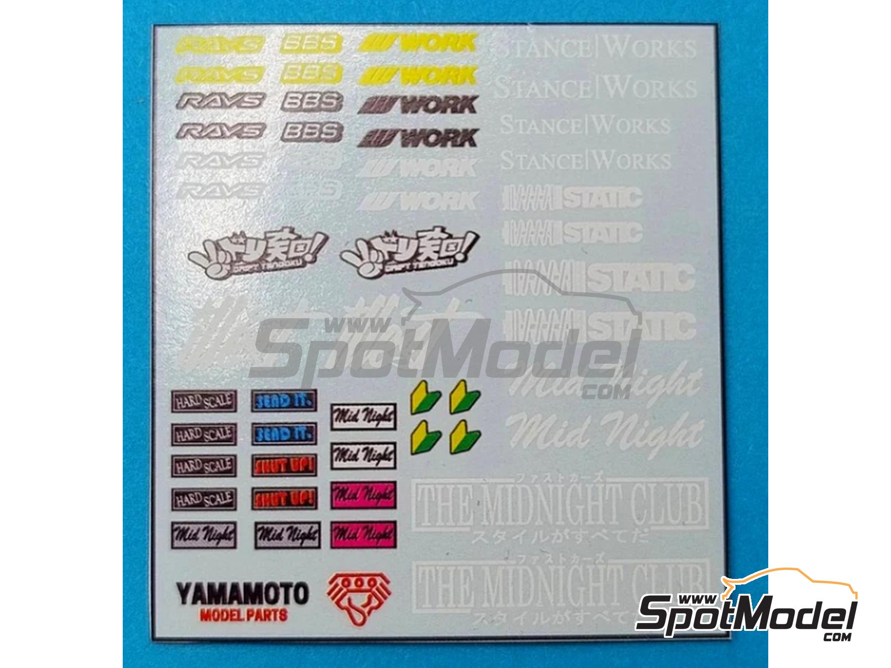 Image 1: JDM Logos (Set 2): Rays, BBS, Stance Works, The Midnight Club, Static, Hard Scale, Illest,... | Logotypes in 1/24 scale manufactured by Yamamoto Model Parts (ref.&nbsp;YMPTUN150)