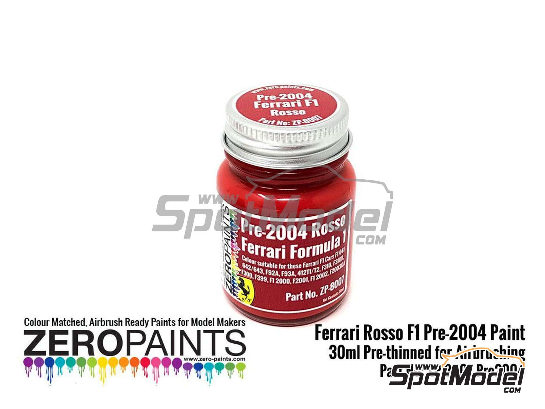 Image 1: Rojo Ferrari F1 pre-2004 - Ferrari Rosso Formula1 Pre-2004 - 1 x 30ml | Pintura para aer&oacute;grafo fabricado por Zero Paints (ref.&nbsp;ZP-1007-PRE2004-30, tambien ZP-1007-PRE2004/30)