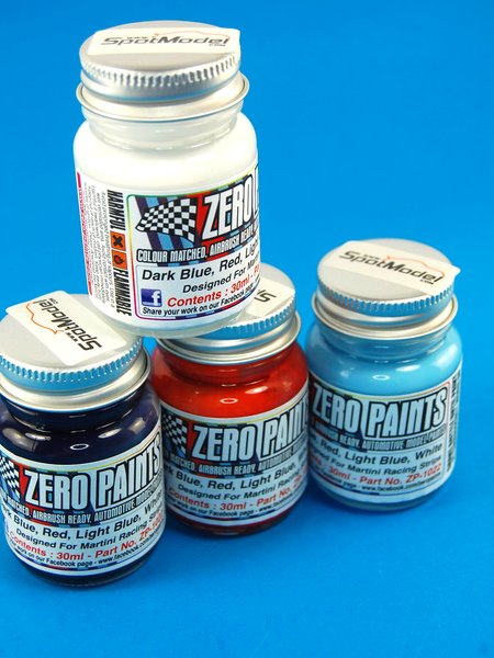 Zero Paints Paints Set For Airbrush Martini Racing Colours White Red Light Blue Dark Blue 4 X 30ml For Airbrush Ref Zp 1022 Spotmodel