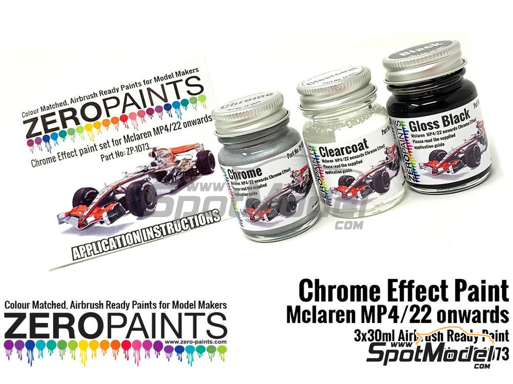 Image 5: McLaren MP4/22 y posteriores - Barniz + negro + cromo - Chrome Effect Paint - Similar to MP4/22 onwards - 3 x 30ml | Set de pinturas para aer&oacute;grafo fabricado por Zero Paints (ref.&nbsp;ZP-1073)