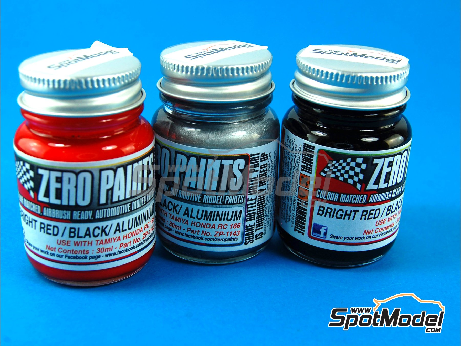 Image 1: Honda RC166 - Red + Black + aluminum : Rojo + negro + aluminio - 3 x 30ml | Set de pinturas para aer&oacute;grafo fabricado por Zero Paints (ref.&nbsp;ZP-1143)
