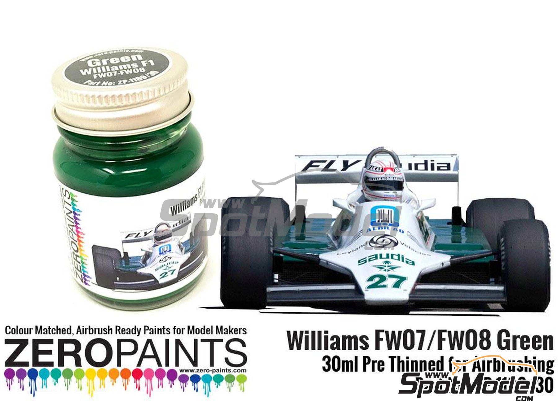 Image 1: Williams FW07-FW08 Green - 1 x 30ml | Paint for airbrush manufactured by Zero Paints (ref.&nbsp;ZP-1189-30, also ZP-1189/30)