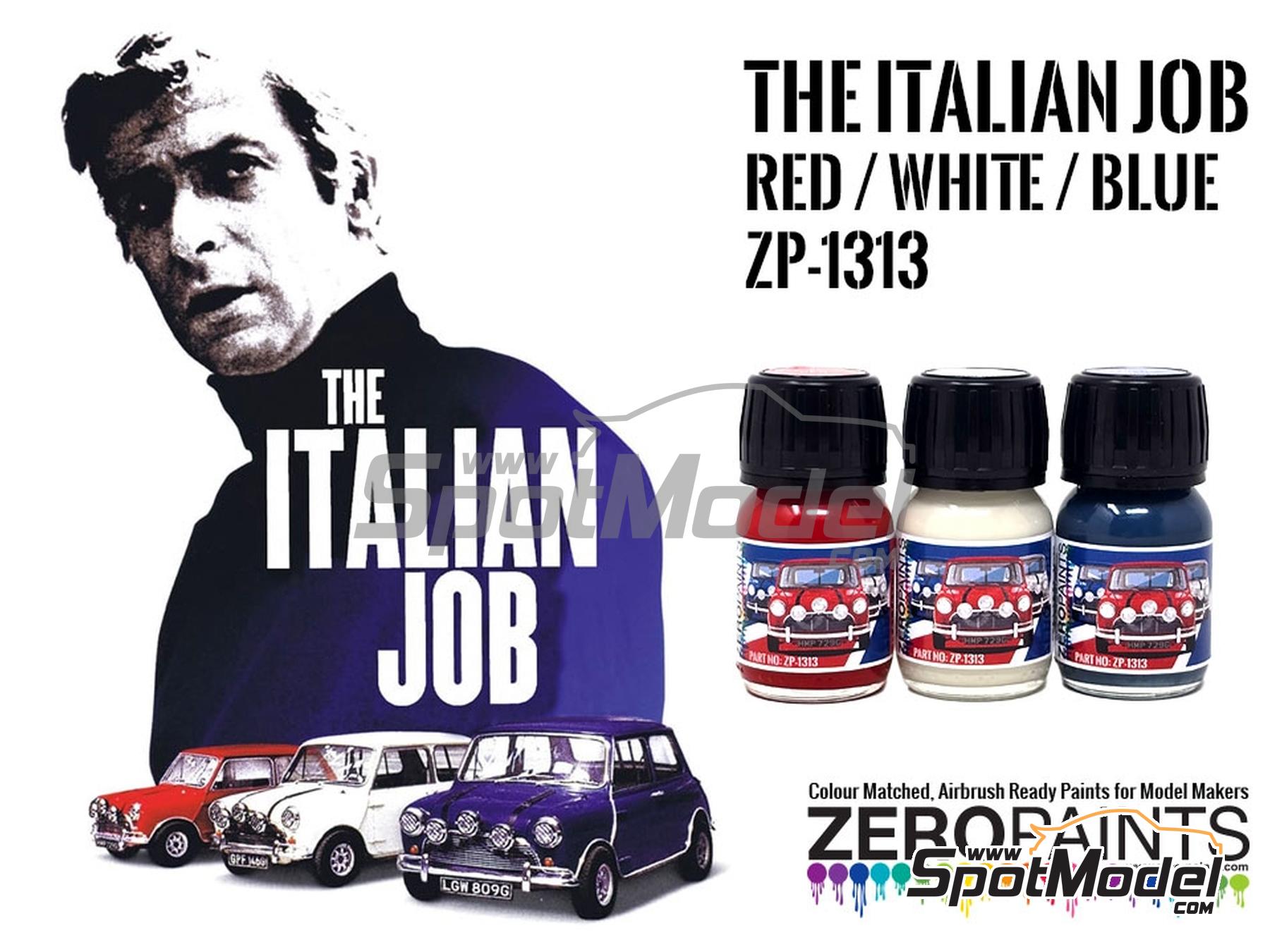 Image 1: Rojo - Azul - Blanco Mini Cooper Pel&iacute;cula Italian Job Red - Blue - White - 3 x 30ml | Set de pinturas para aer&oacute;grafo fabricado por Zero Paints (ref.&nbsp;ZP-1313-ITALIANJOB)