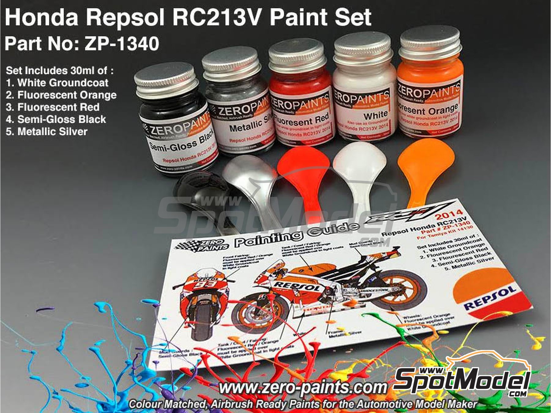 Image 1: Honda RC213V -  2014 - 5 x 30ml | Set de pinturas para aer&oacute;grafo fabricado por Zero Paints (ref.&nbsp;ZP-1340)