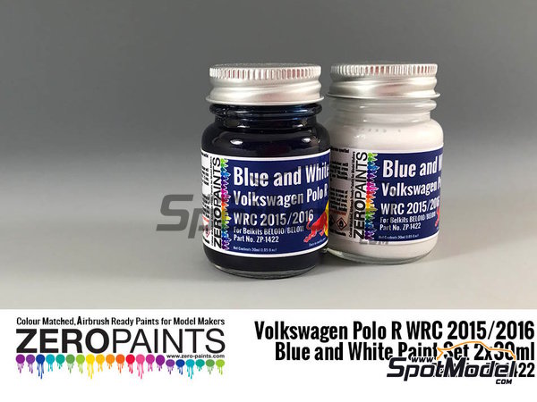 Image 1: Volkswagen Polo R WRC 2015/2016 - Blue and White Paint Set - 2 x 30ml | Paints set for airbrush manufactured by Zero Paints (ref.&nbsp;ZP-1422)