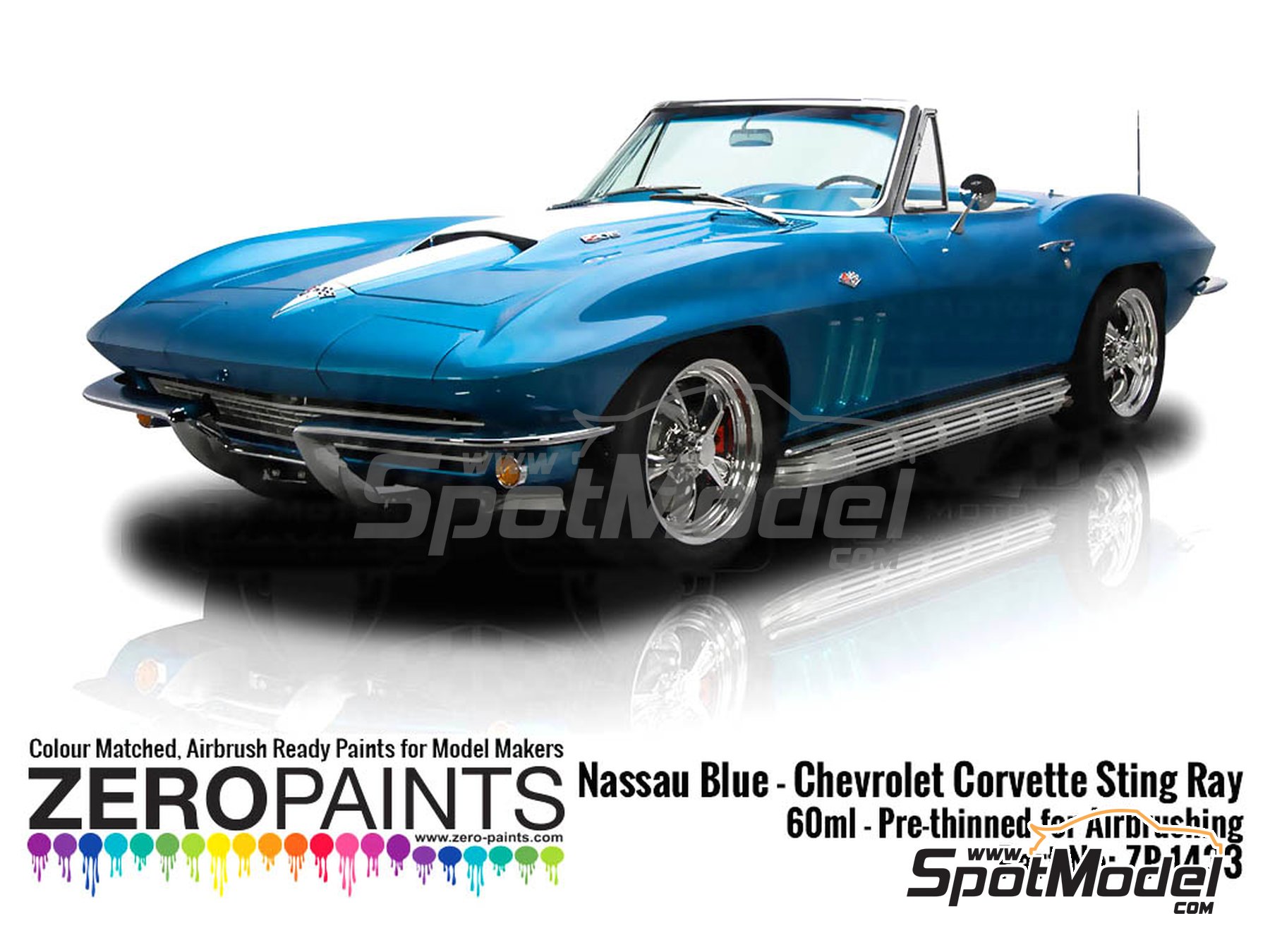 Image 1: Nassau Blue for Chevrolet Corvette Stingray -  1965 - 1 x 60ml | Paint for airbrush manufactured by Zero Paints (ref.&nbsp;ZP-1433)