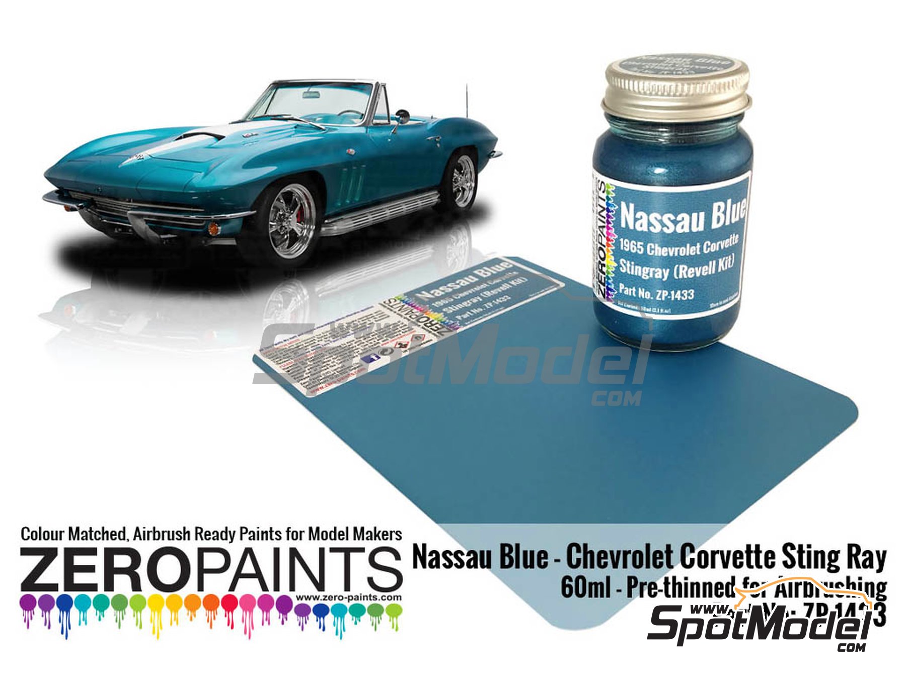 Image 2: Nassau Blue for Chevrolet Corvette Stingray -  1965 - 1 x 60ml | Paint for airbrush manufactured by Zero Paints (ref.&nbsp;ZP-1433)