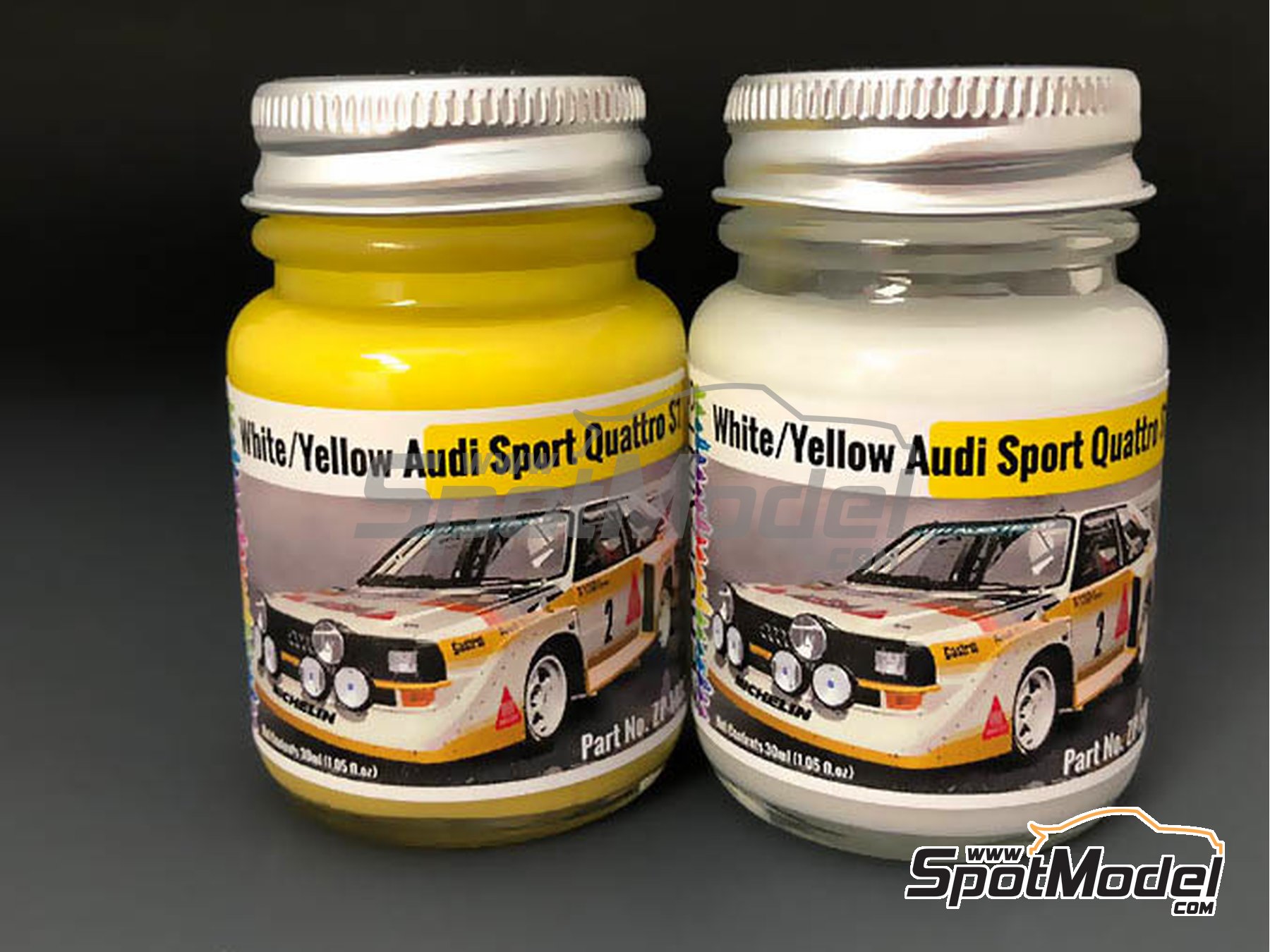 Image 1: Amarillo y blanco Audi Quattro Sport S1 - 2 x 30ml | Set de pinturas para aerógrafo fabricado por Zero Paints (ref. ZP-1482)