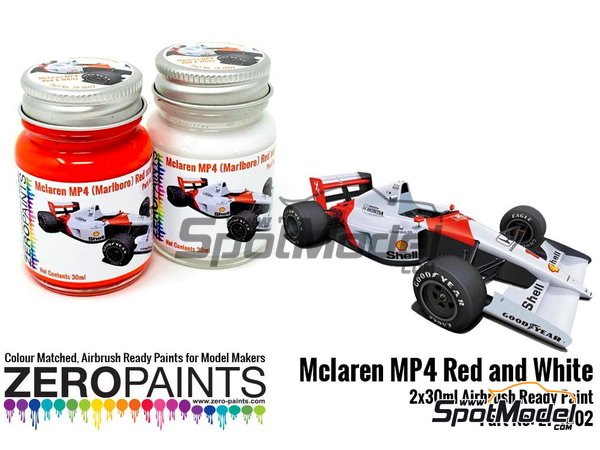Zero Paints ZP-1602: Paints set for airbrush McLaren MP4 Marlboro red and  white 2 x 30ml (ref. ZP-1602)