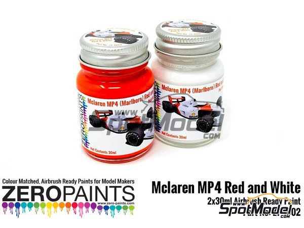 Image 2: Rojo y blanco McLaren MP4 Marlboro - 2 x 30ml | Set de pinturas para aer&oacute;grafo fabricado por Zero Paints (ref.&nbsp;ZP-1602)