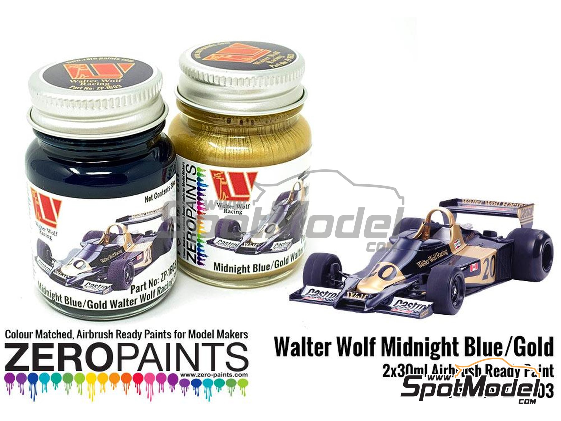 Image 1: Dorado y azul Walter Wolf - 2 x 30ml | Set de pinturas para aer&oacute;grafo fabricado por Zero Paints (ref.&nbsp;ZP-1603)