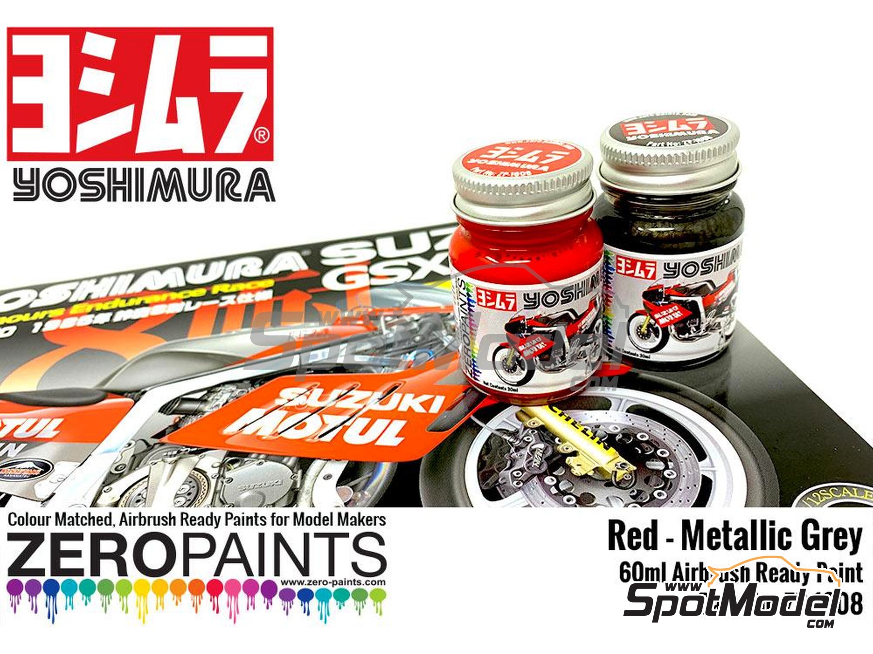 Image 2: Rojo y gris metalizado Suzuki GSX-R750 Yoshimura - 2 x 30ml | Set de pinturas para aer&oacute;grafo fabricado por Zero Paints (ref.&nbsp;ZP-1608)