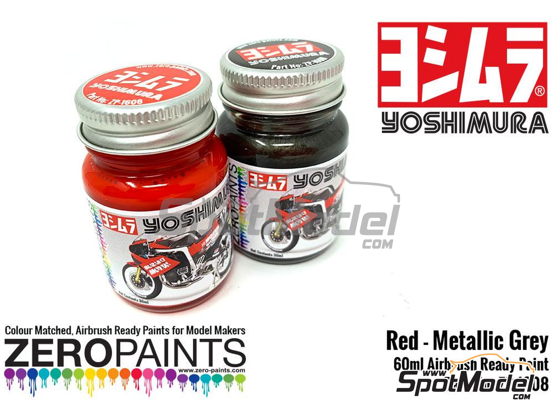 Image 3: Rojo y gris metalizado Suzuki GSX-R750 Yoshimura - 2 x 30ml | Set de pinturas para aer&oacute;grafo fabricado por Zero Paints (ref.&nbsp;ZP-1608)