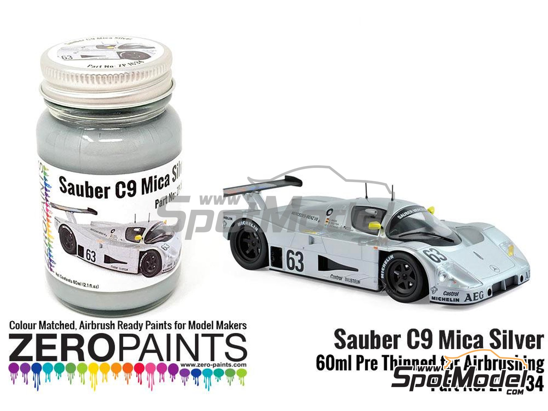 Image 1: Sauber C9 Le Mans 1989 Silver Mica - 1 x 60ml | Paint for airbrush manufactured by Zero Paints (ref.&nbsp;ZP-1634)