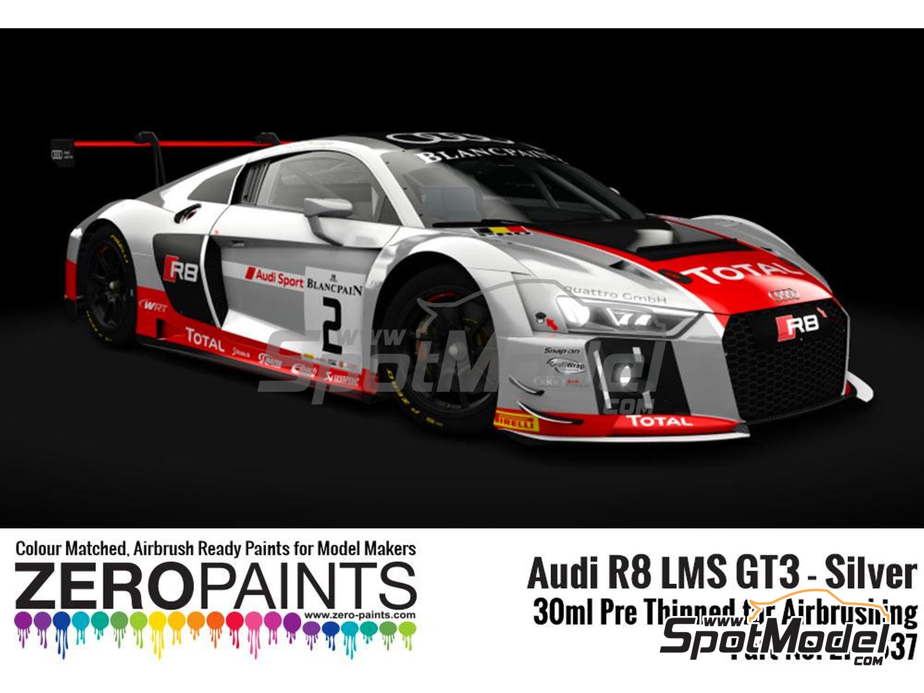 Image 2: Audi R8 LM GT3 Silver - 1 x 30ml | Paint for airbrush manufactured by Zero Paints (ref.&nbsp;ZP-1637)