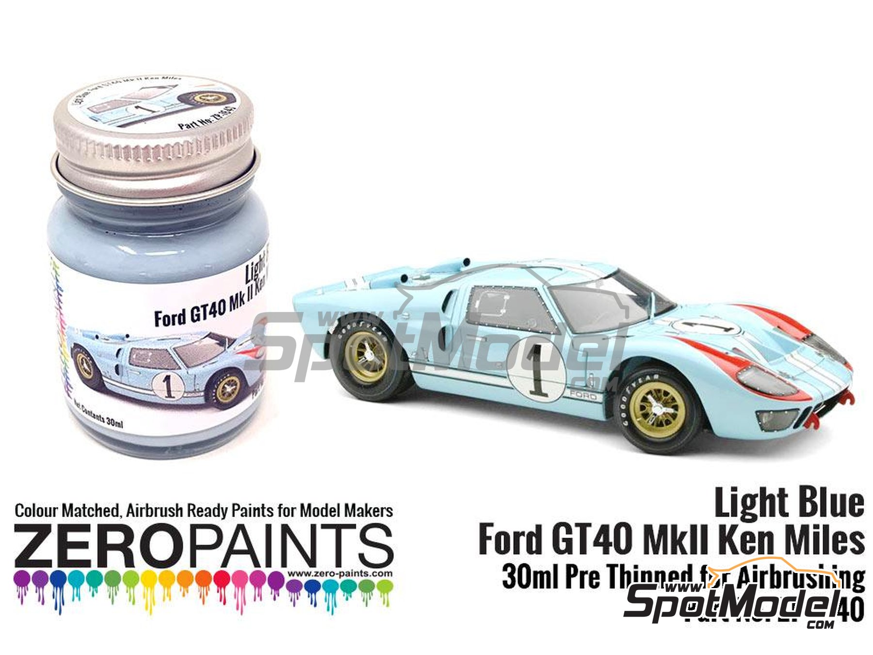 Image 1: Ford GT40 Mk.II Light Blue Shelby American Team - 24 Hours Le Mans 1966 - 1 x 30ml | Paint for airbrush manufactured by Zero Paints (ref.&nbsp;ZP-1640)
