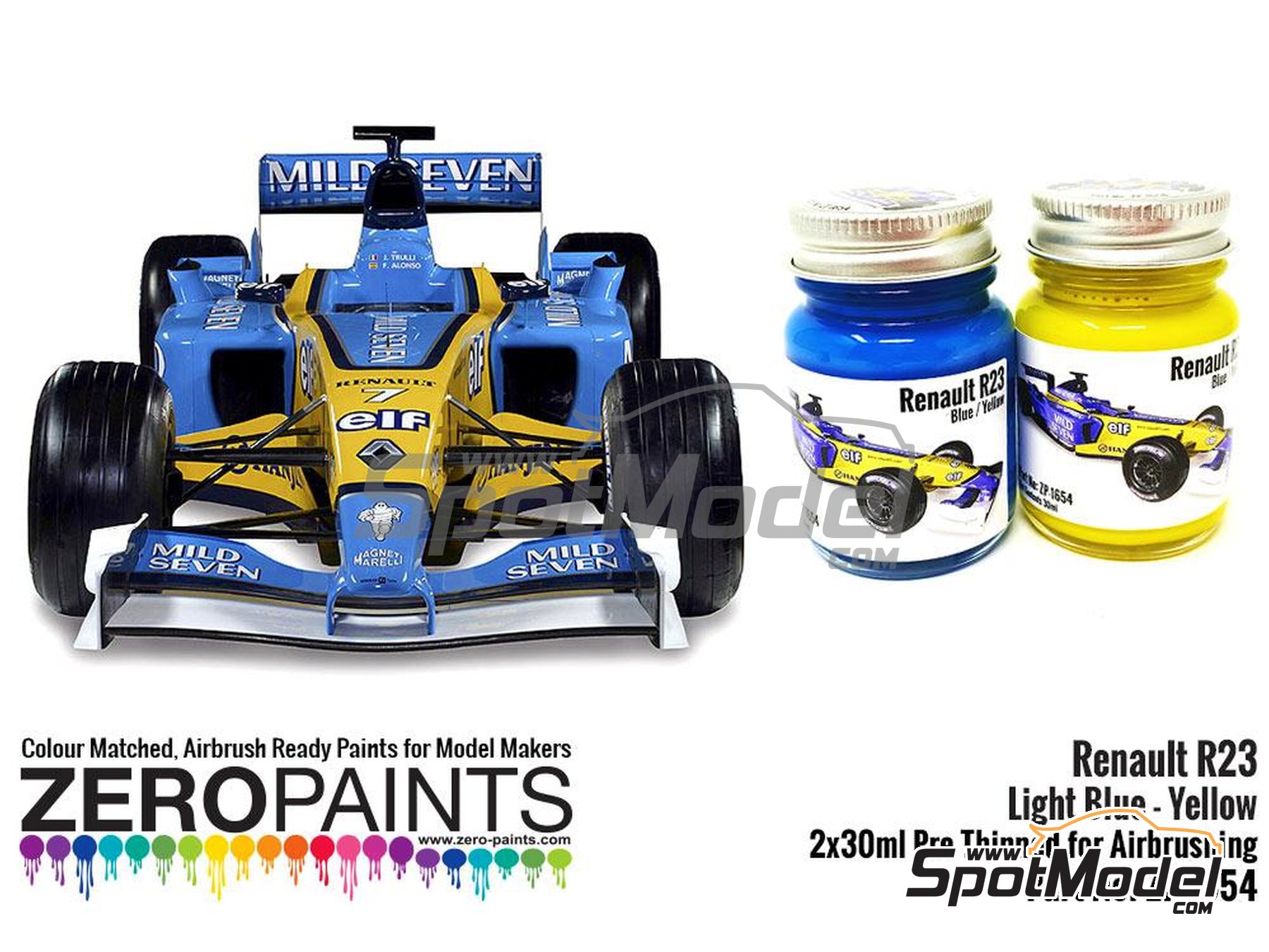 Zero Paints Paints Set For Airbrush Renault R23 Blue And Yellow 2 X 30ml Ref Zp 1654 Spotmodel