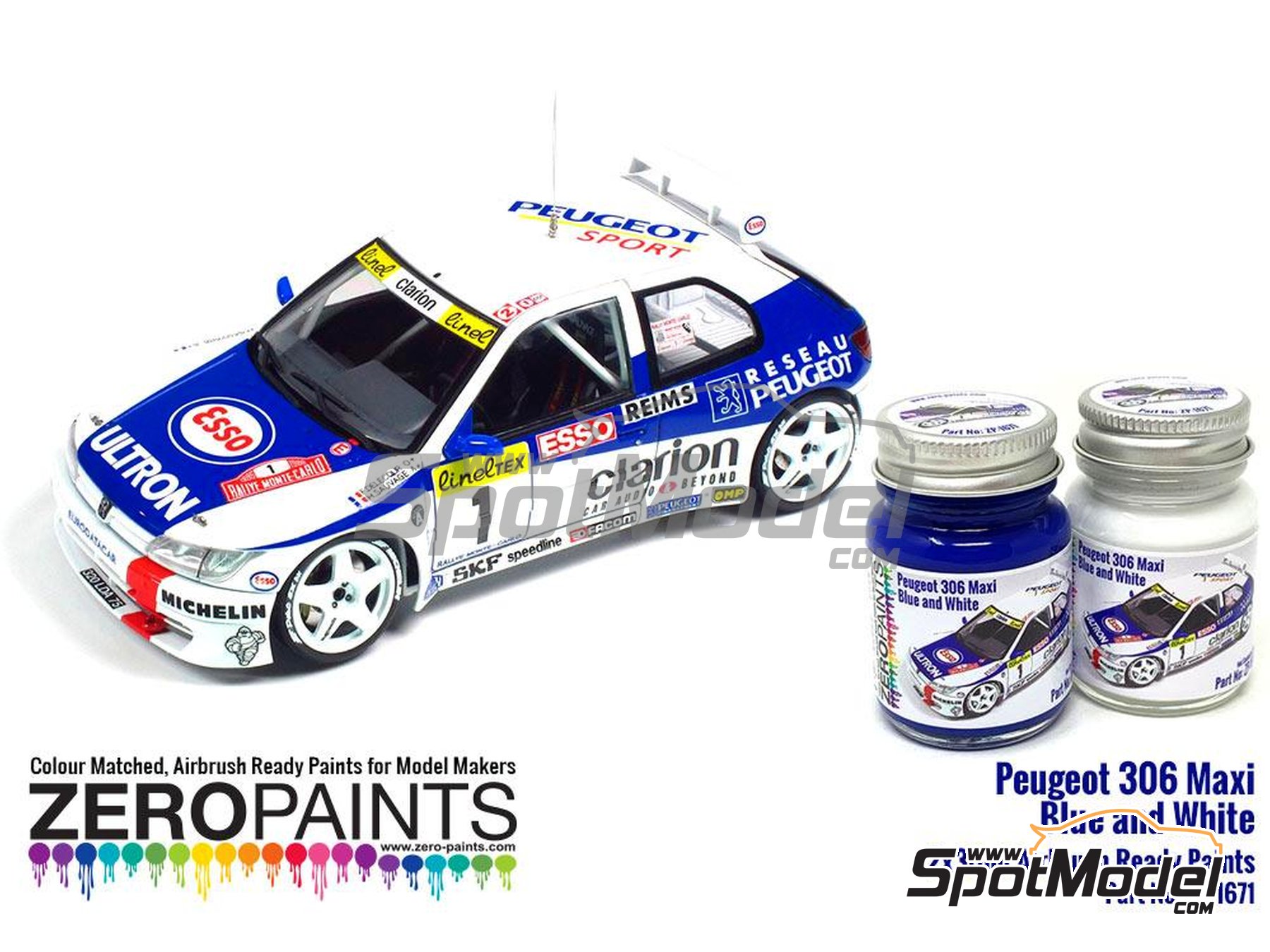 Image 1: Peugeot 306 Maxi 1996 Rally Monte Carlo White - Blue - 2 x 30ml | Paints set for airbrush manufactured by Zero Paints (ref.&nbsp;ZP-1671)