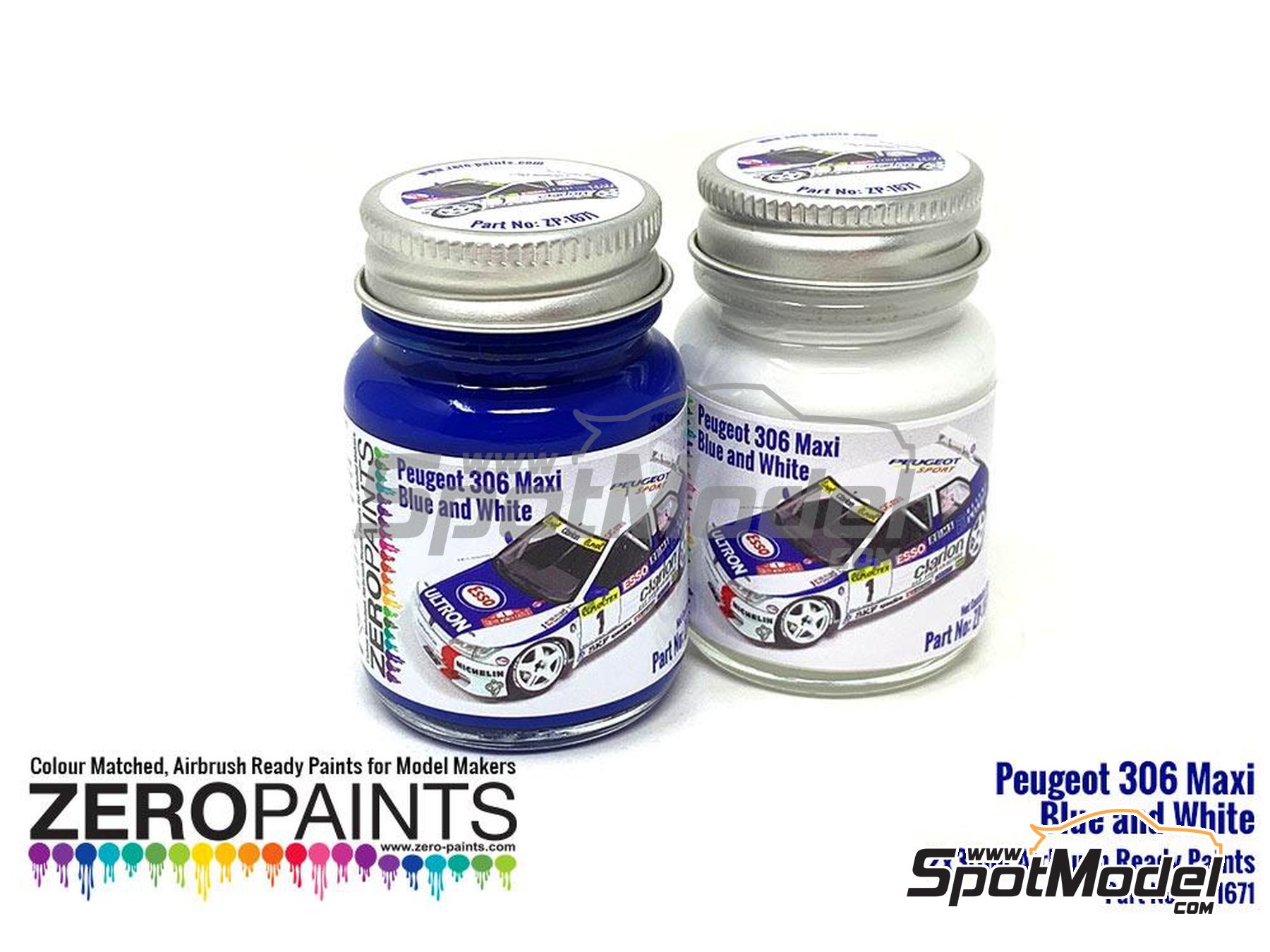 Image 2: Peugeot 306 Maxi 1996 Rally Monte Carlo White - Blue - 2 x 30ml | Paints set for airbrush manufactured by Zero Paints (ref.&nbsp;ZP-1671)