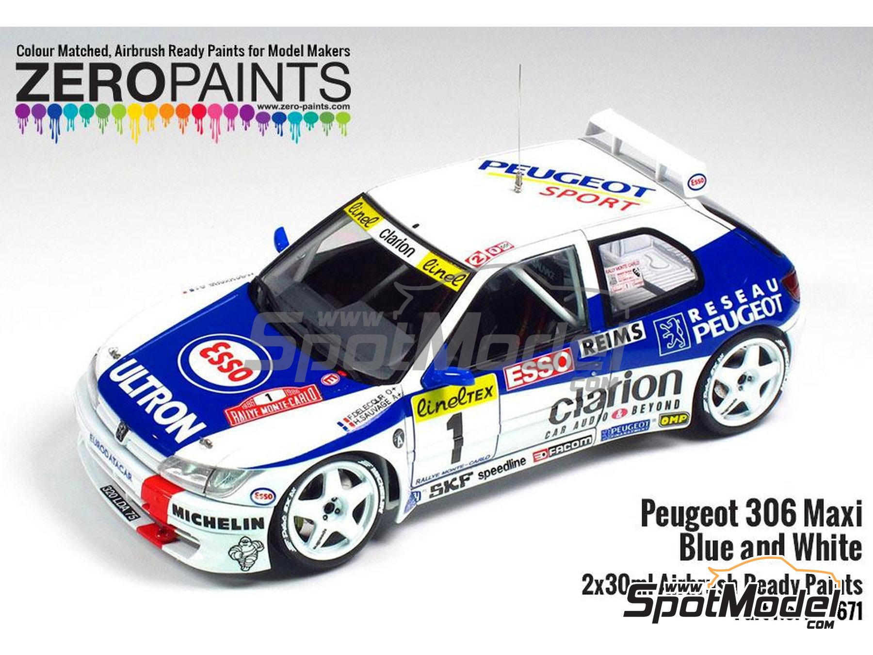 Image 4: Peugeot 306 Maxi 1996 Rally Monte Carlo White - Blue - 2 x 30ml | Paints set for airbrush manufactured by Zero Paints (ref.&nbsp;ZP-1671)