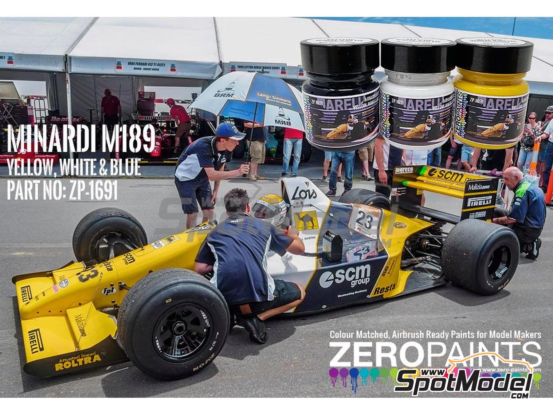 Image 1: Minardi M189 - Yellow - Dark Blue - White - 3 x 30ml | Paints set for airbrush manufactured by Zero Paints (ref.&nbsp;ZP-1691)