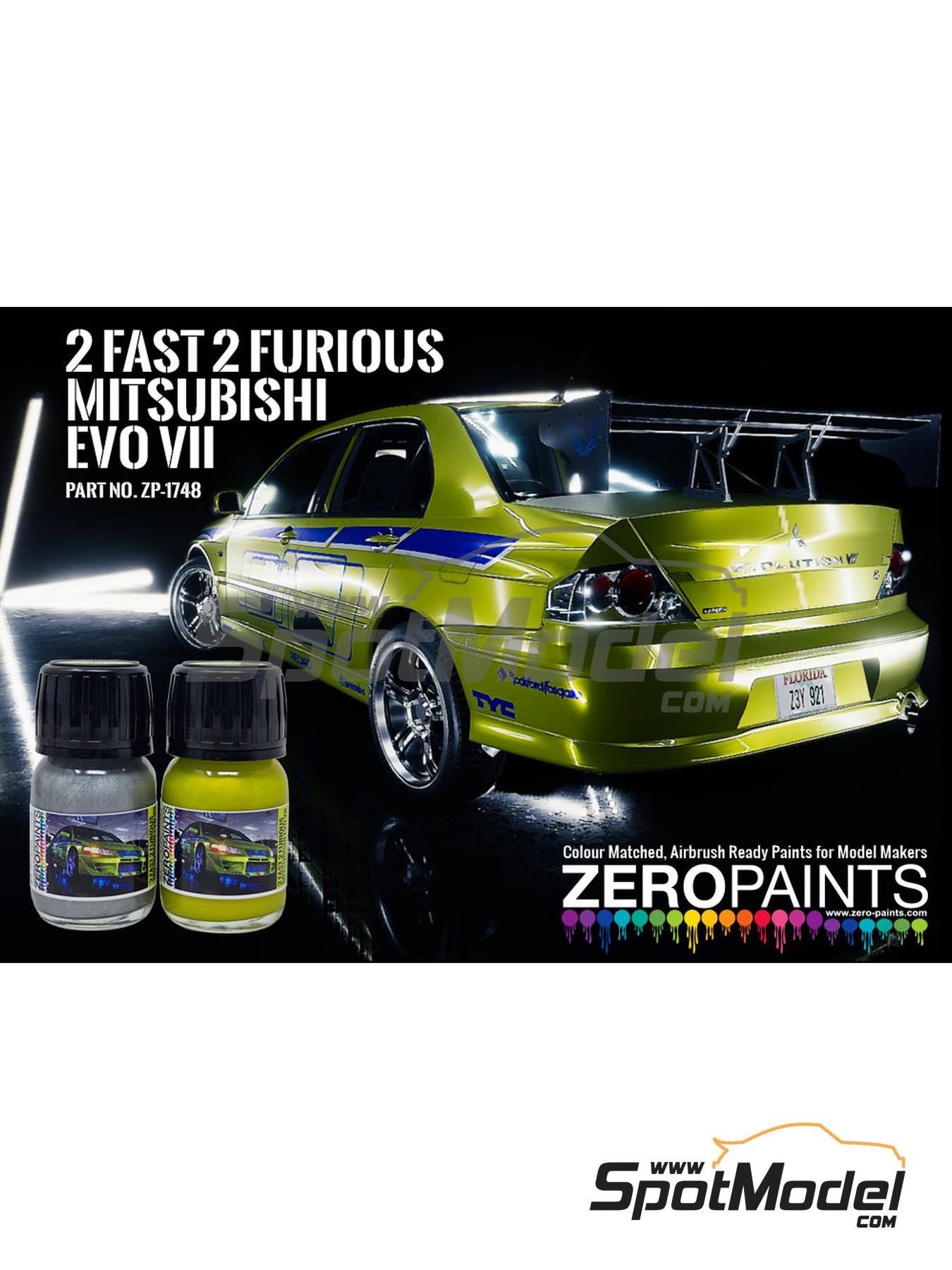 2 Fast 2 Furious Mitsubishi Evo VII Green Yellow - Silver - 2 x 30ml.  Paints set for airbrush manufactured by Zero Paints (ref. ZP-1748)