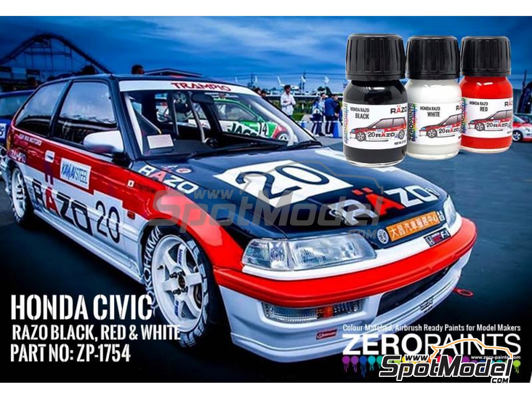 Image 1: Red - Black - White Honda Civic EF3 RAZO - 3 x 30ml | Paints set for airbrush manufactured by Zero Paints (ref.&nbsp;ZP-1754)