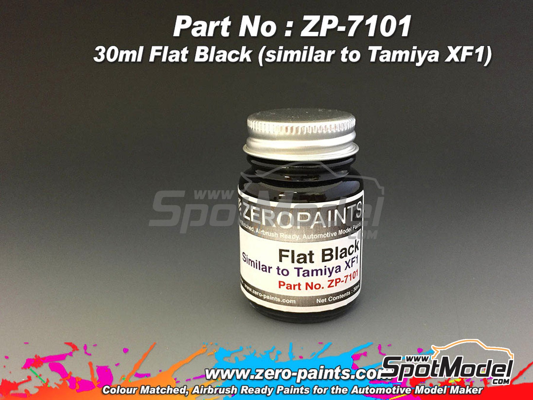 Image 1: Negro mate - Flat black - Similar a Tamiya XF-1 - 1 x 30ml | Pintura para aer&oacute;grafo fabricado por Zero Paints (ref.&nbsp;ZP-7101)